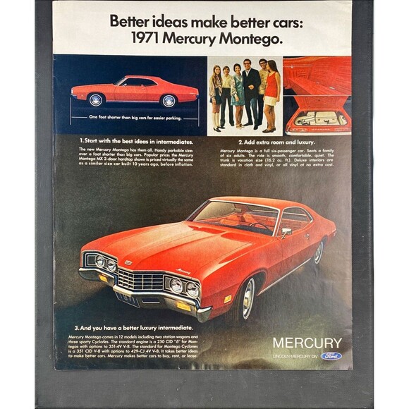 Mercury Montego '71 "Better ideas make better cars" Vintage Print Ad 1970 - Picture 3 of 3